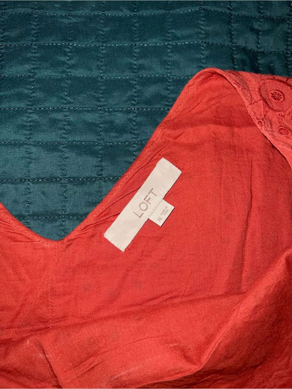 LOFT Orange Terracotta Rust Eyelet V-Neck Tiered Mini Dress - Picture 3 of 7